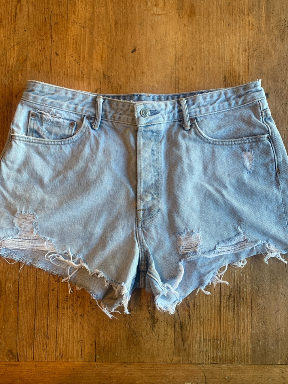 GRLFRND Helena Short Sky Blue Ripped Jean Shorts